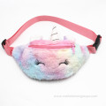 Hot Sale Little Girl Warm Colorful Rainbow Plush Soft Unicorn Fanny Pack Kids Bum Bags Ladies Cute Waist Bag